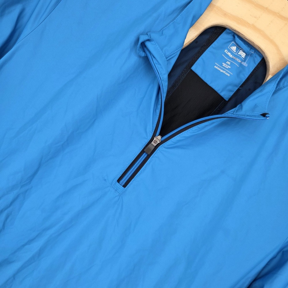 Adidas Climaproof Pullover Mens 2XL Blue 1/4 Zip Golf Windbreaker Jacket Outdoor